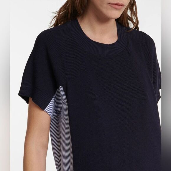 NWOT SACAI Hybrid Shirt Dress Navy Stripe 100% Cotton Knit Overlay Size 1/XS - Picture 14 of 14